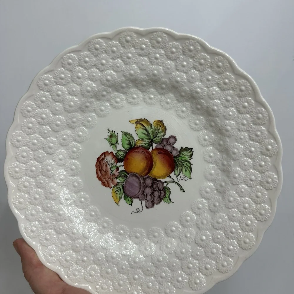 Set/2 Copeland Spode Alden J Price Embossed Daisy Border Fruit Flower #12 Plates